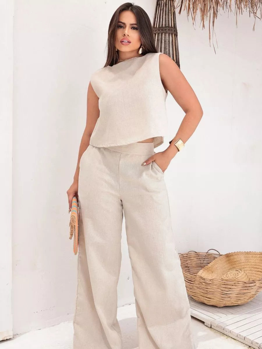 Blusa elegante do Conjunto Firenze em linho natural, costas
