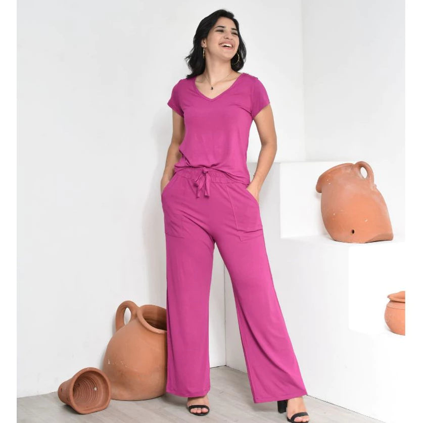 Blusa gola V do Conjunto Serena em tecido viscolycra macio e fluido