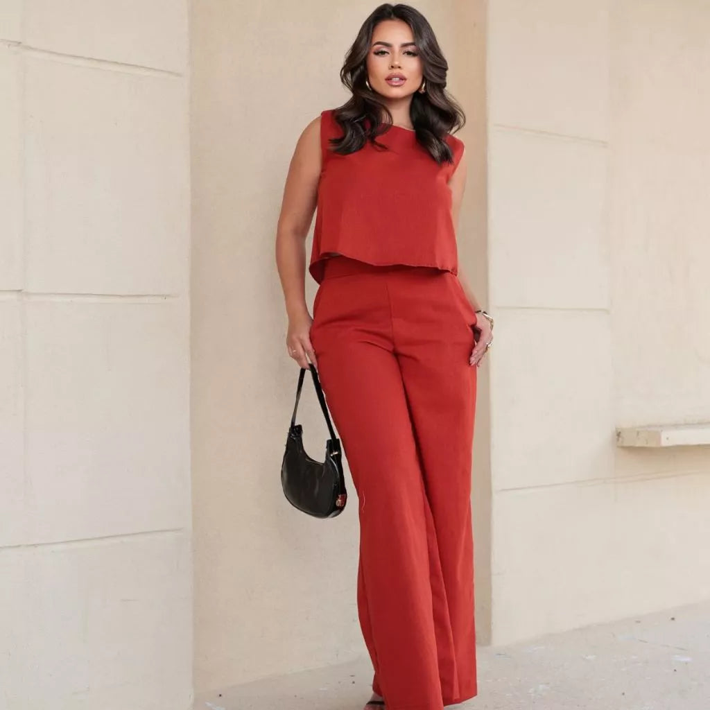 Conjunto Firenze™ em Linho com Calça Pantalona e Blusa Elegante - imagem 17