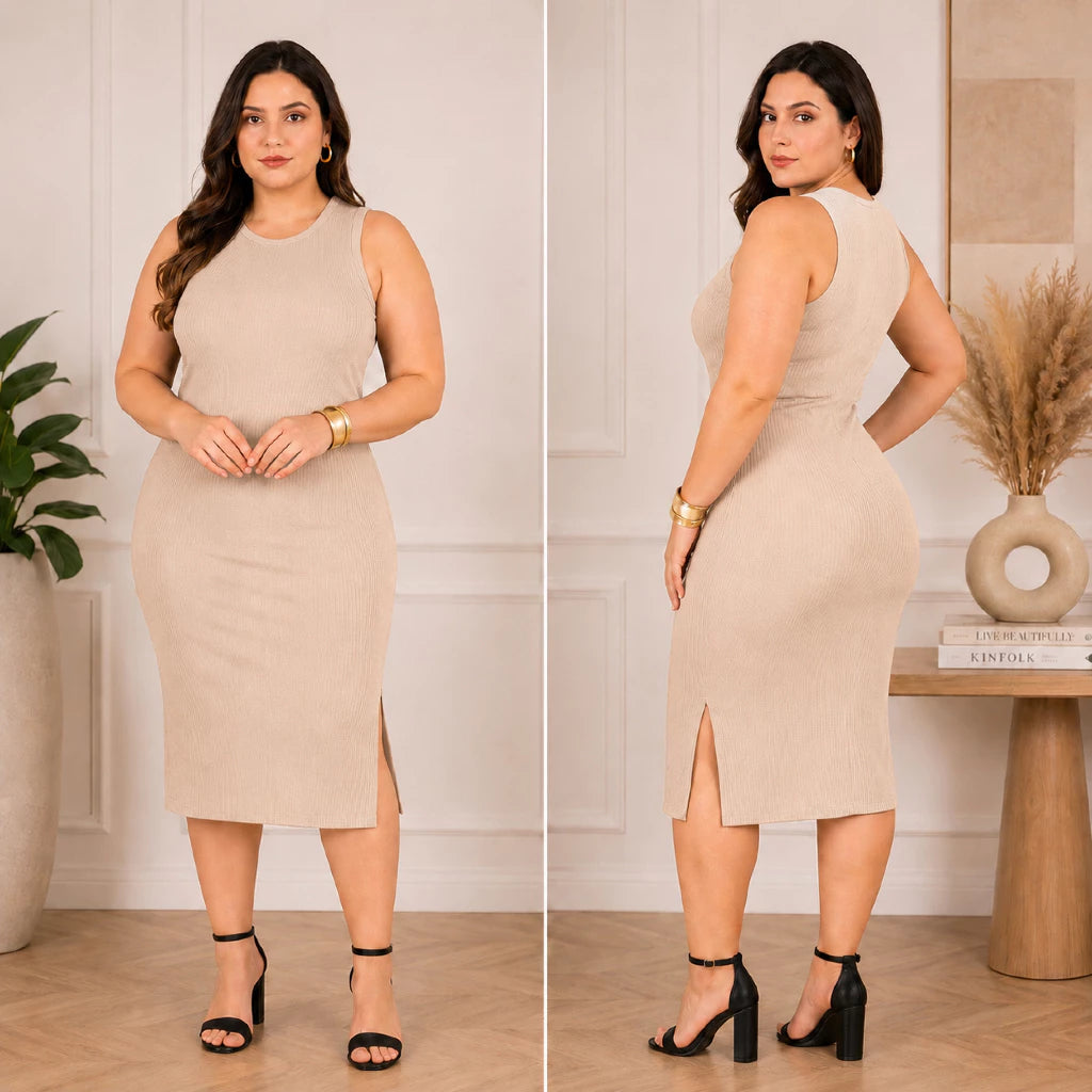 Tecido canelado premium do Vestido Luna detalhe