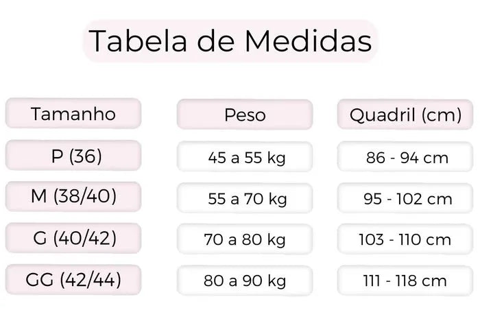 Tabela de Tamanhos Kit 10 Calcinhas Sem Costura Poliamida Invisível