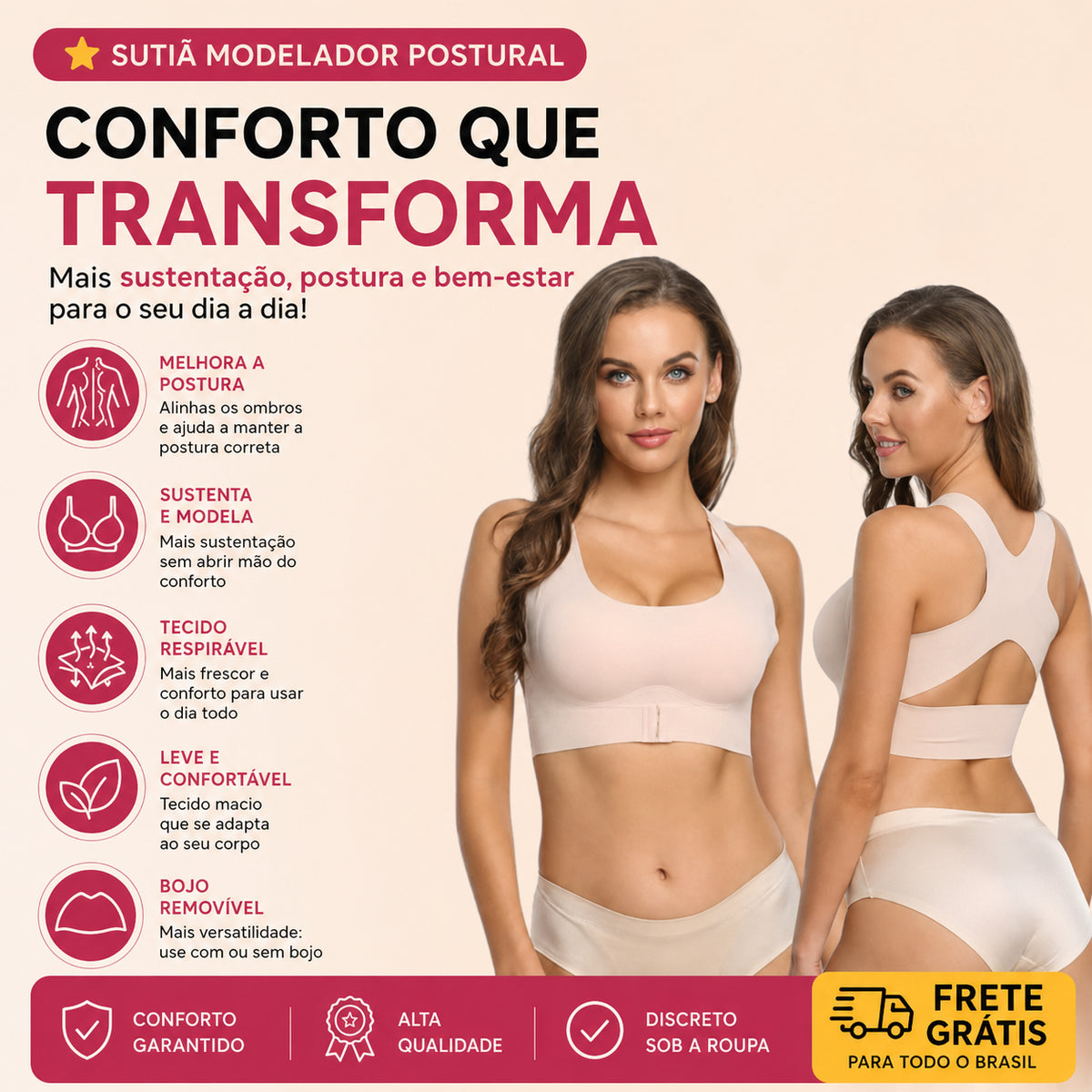 Sutiã Modelador Postural ComfortLift™ com Sustentação e Conforto - Frete Grátis