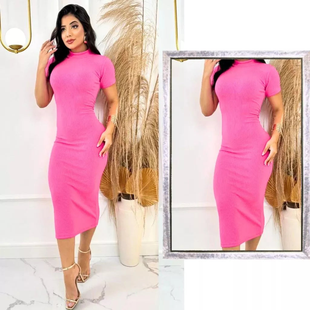 Vestido Aurora midi canelado vista lateral silhueta