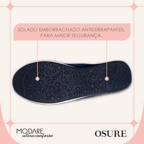Detalhe da palmilha soft do tênis ortopédico Modare UltraComfort feminino