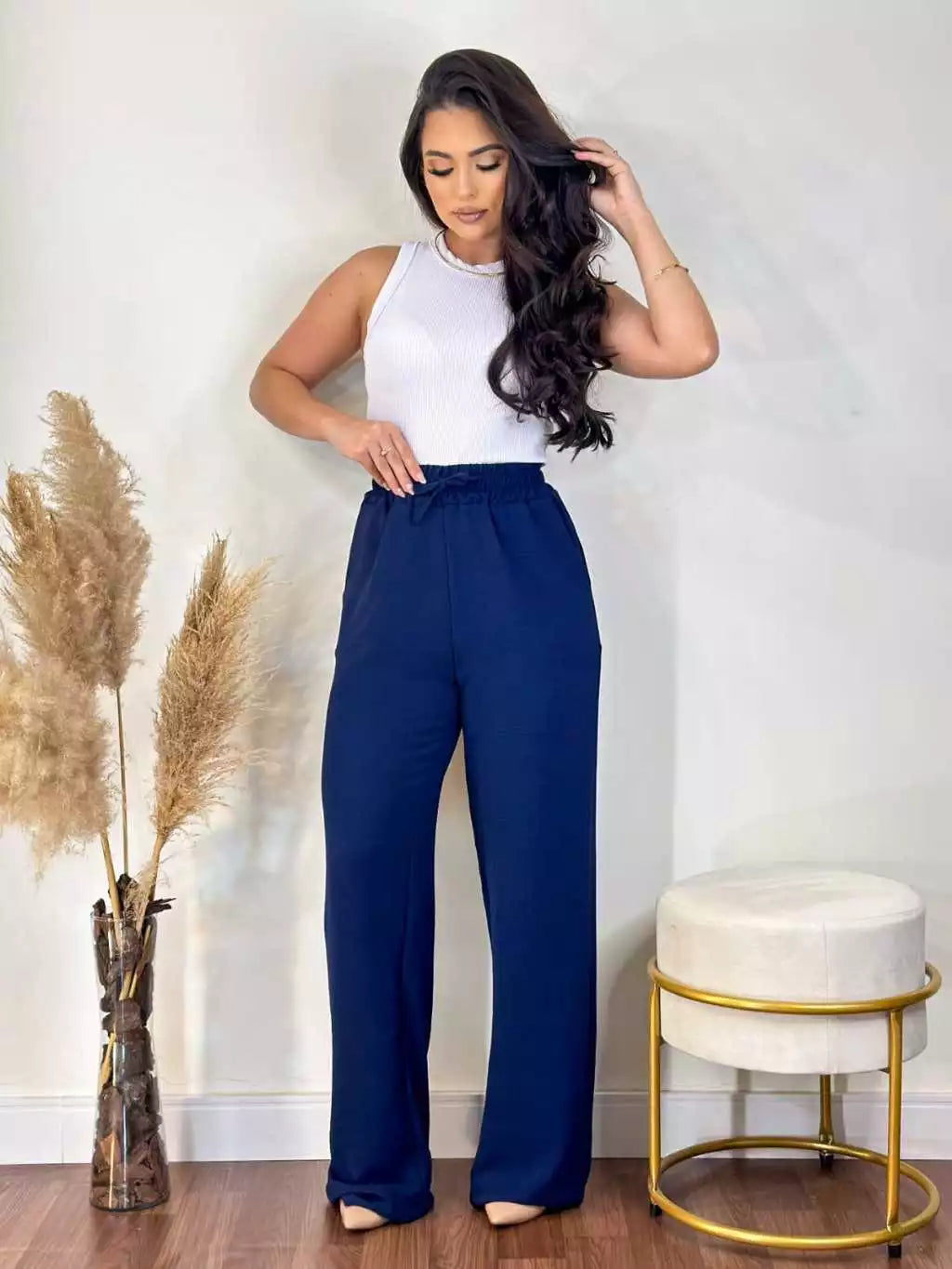 Calça Pantalona Aurora Cintura Alta Bolsos Funcio - imagem 4