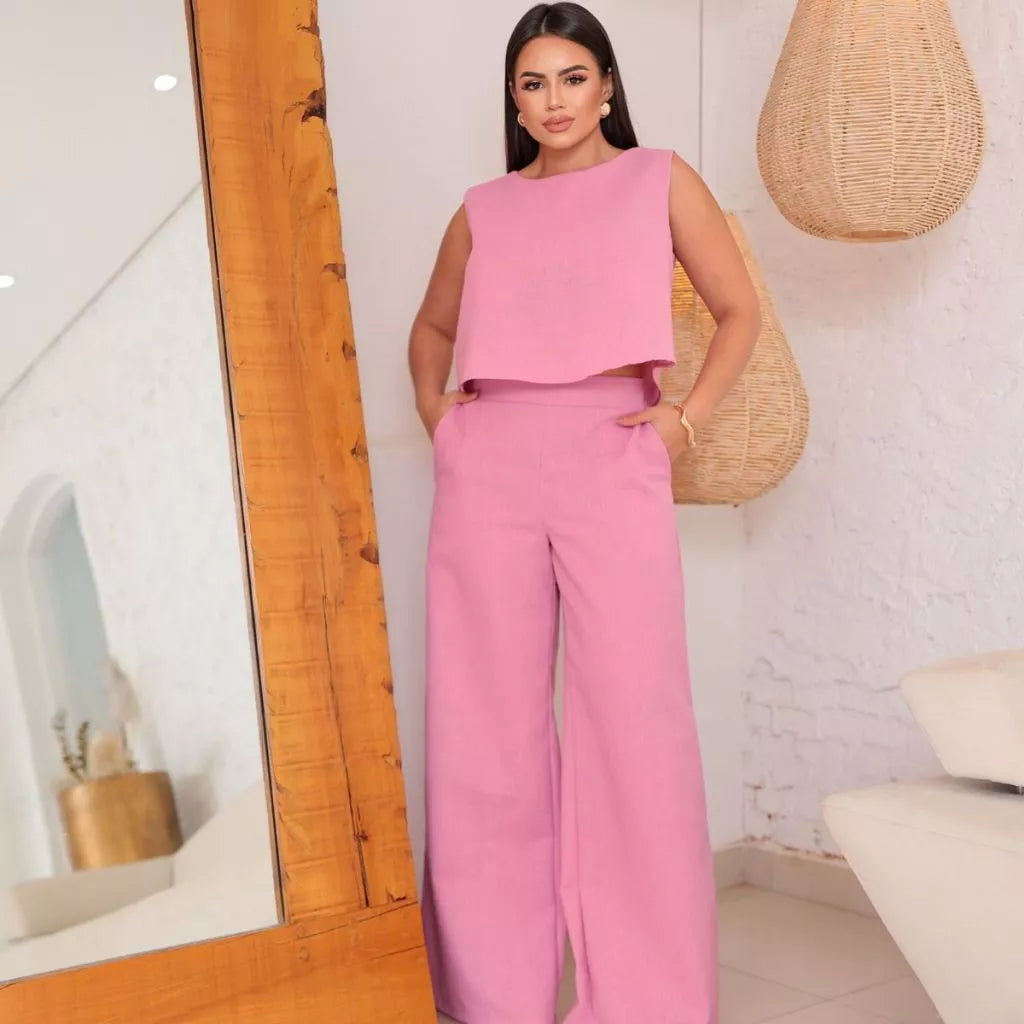 Conjunto Firenze™ em Linho com Calça Pantalona e Blusa Elegante - imagem 13