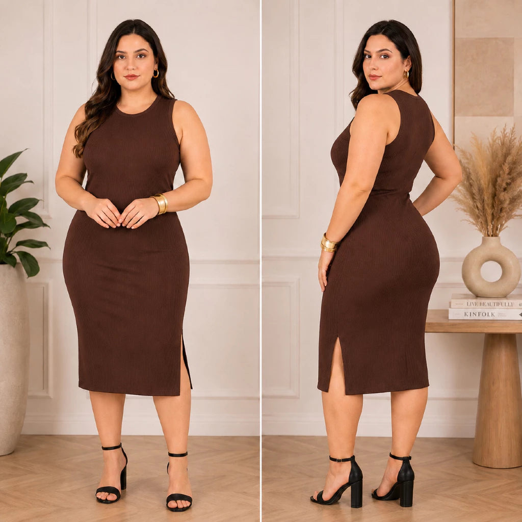 Vestido Luna™ Midi Canelado com Fenda Lateral - imagem 11
