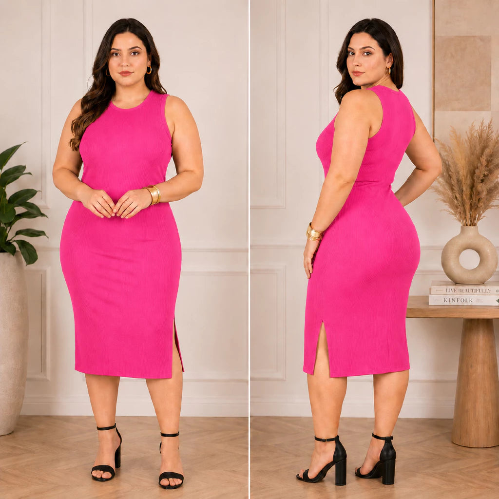 Vestido Luna™ Midi Canelado com Fenda Lateral - imagem 13
