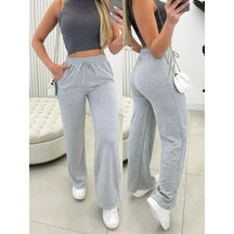 Calça pantalona feminina Aurora em lanzinha cintura alta, modelagem elegante