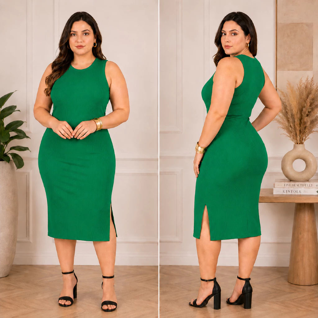 Vestido Luna™ Midi Canelado com Fenda Lateral - imagem 12