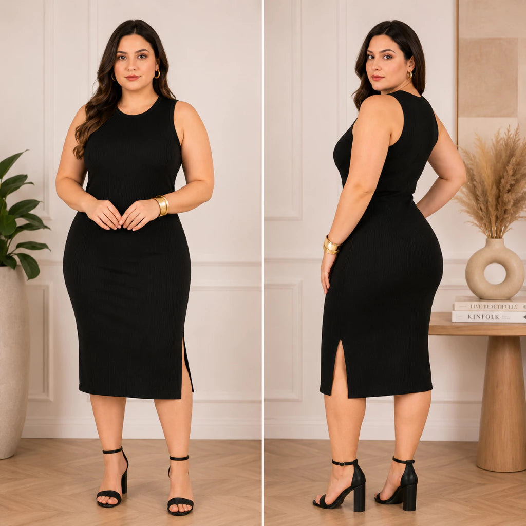 Vestido Luna™ Midi Canelado com Fenda Lateral - imagem 6