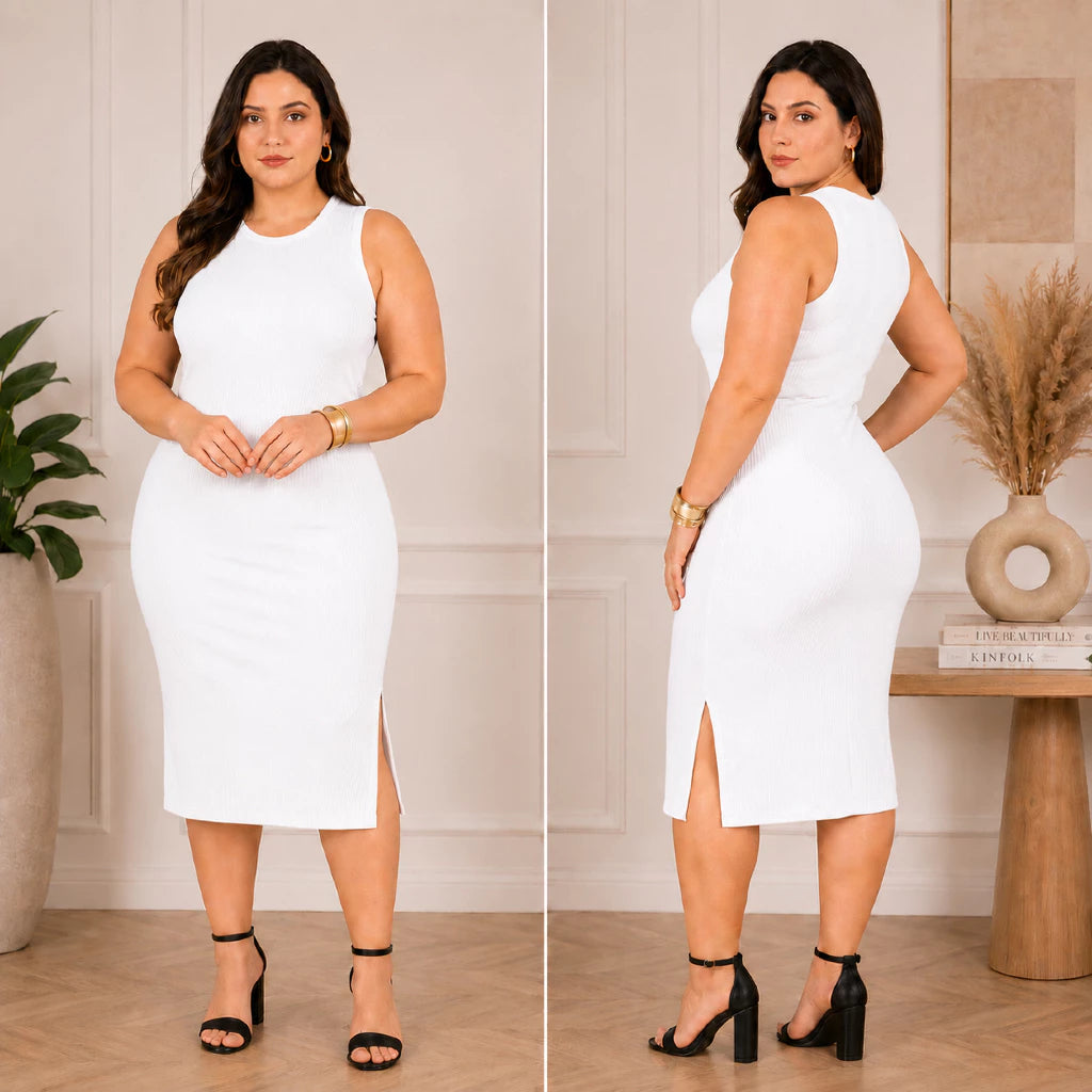 Vestido Luna™ Midi Canelado com Fenda Lateral - imagem 8