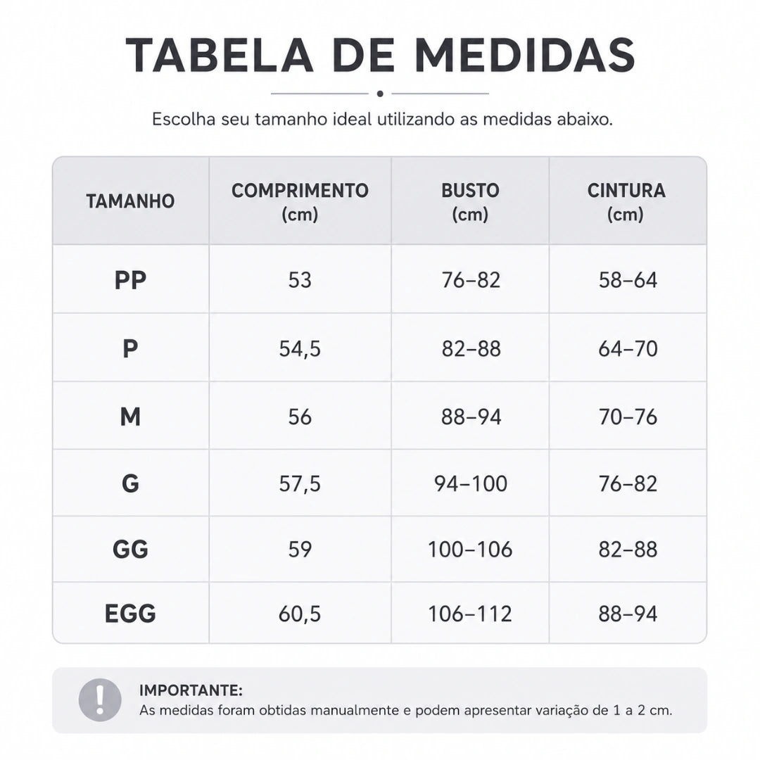 Tabela de Tamanhos Cinta Modeladora CurveFit™ Alta Compressão Afina Cintura