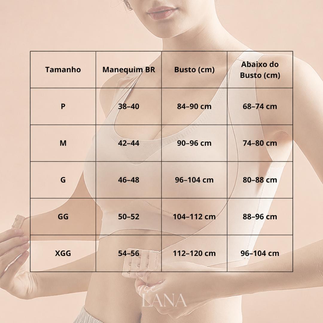 Tabela de Tamanhos Sutiã Modelador Postural ComfortLift™ com Sustentação e Conforto [COMPRE 1 LEVE 2]